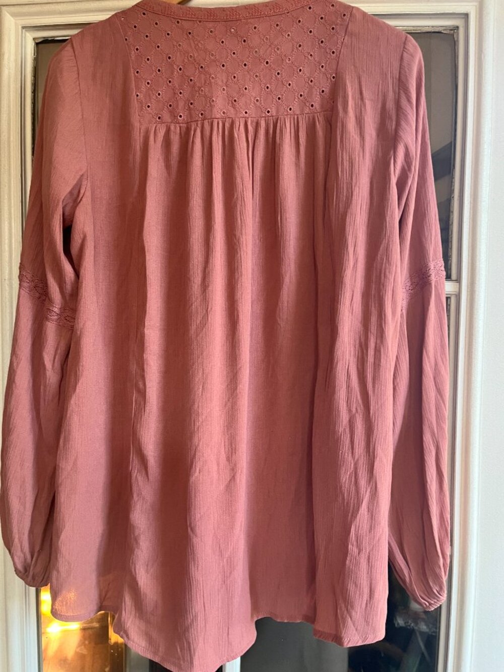 Knox Rose Womens Medium Mauve Boho Flowy Tunic Balloon Sleeve Embordered Vneck - Picture 4 of 8